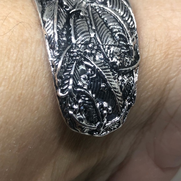 Tibetan Silver Wide Cuff Bracelet with Turquoise - Picture 7 of 11